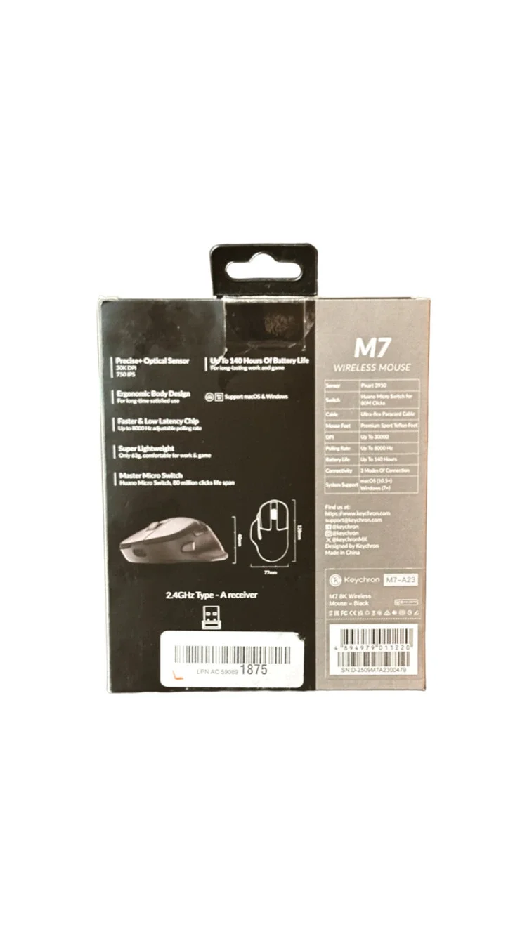 Keychron M7 8K Wireless Optical Mouse, 8000Hz polling rate - Black